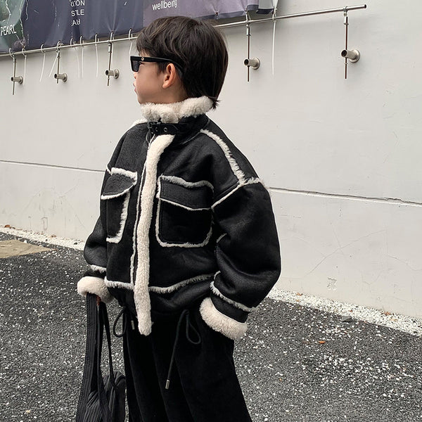 Chaqueta de Cuero para Niño con Forro Polar Acolchado - Abrigo de Otoño e Invierno