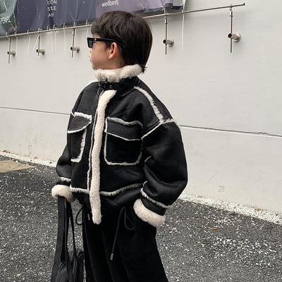 Chaqueta de Cuero para Niño con Forro Polar Acolchado - Abrigo de Otoño e Invierno