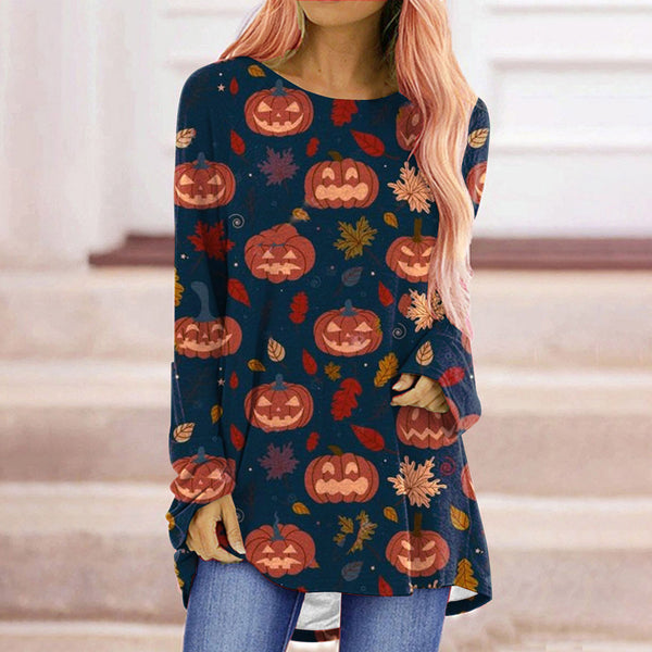 Playera Manga Larga Estampado Temática Halloween para Mujer