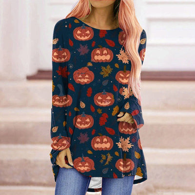Playera Manga Larga Estampado Temática Halloween para Mujer