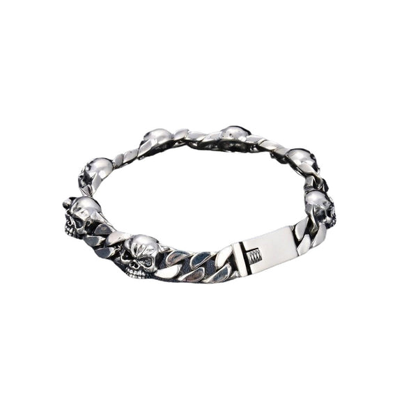 Pulsera Calavera Plata Esterlina para Hombre - Estilo Coreano Hip Hop Punk