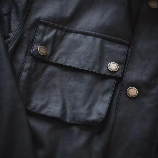 Chaqueta Impermeable de Cuero Encerado Estilo Motociclista Retro para Hombre - Image 5