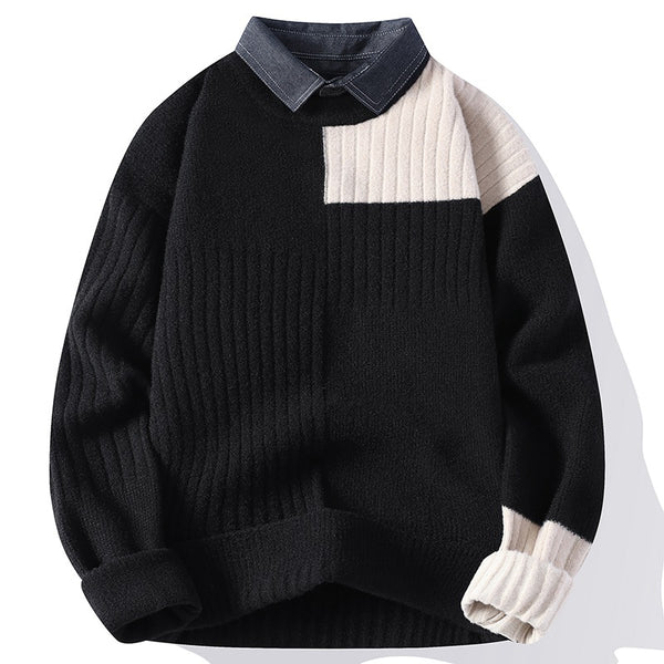 Suéter Tejido Holgado con Cuello Camisero para Hombre - Otoño e Invierno