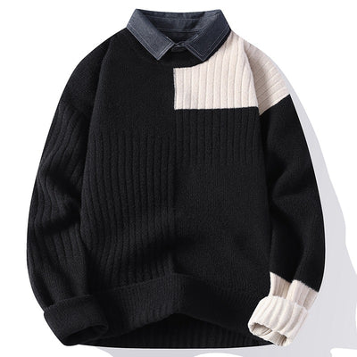 Suéter Tejido Holgado con Cuello Camisero para Hombre - Otoño e Invierno - Image 2