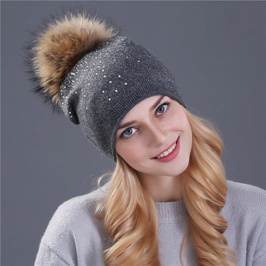 Gorro de Cachemira con Pompón de Pelaje de Zorro para Mujer - Image 12