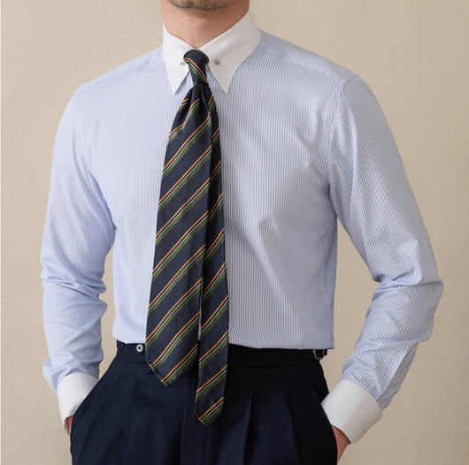 Camisa de Negocio Italiana a Rayas, Cuello Italiano, Manga Larga sin Planchado - Image 6