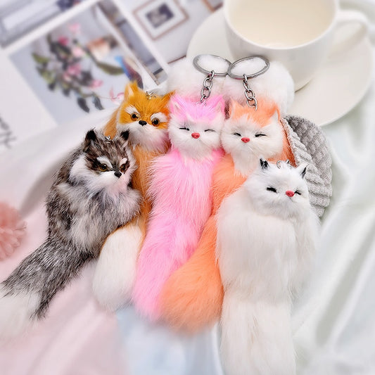 Llavero Zorro Peluche Coreano con Dije para Auto - Regalo Creativo