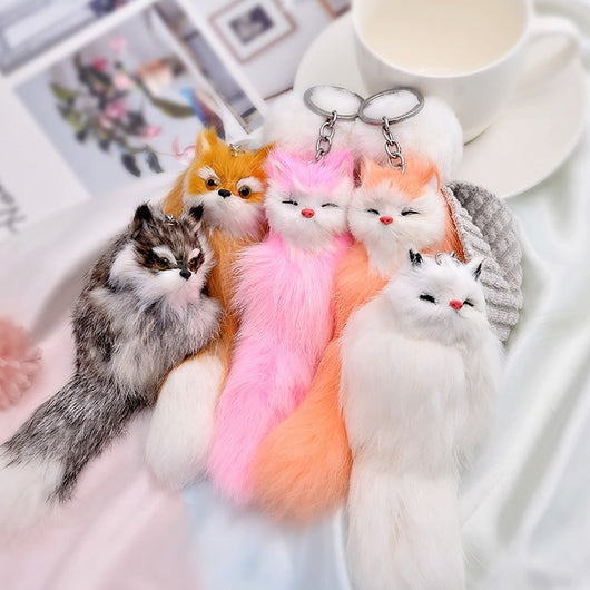 Llavero Zorro Peluche Coreano con Dije para Auto - Regalo Creativo