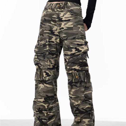 Pantalones Cargo Camuflaje Mujer Pierna Ancha Suelta
