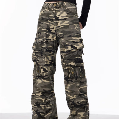 Pantalones Cargo Camuflaje Mujer Pierna Ancha Suelta