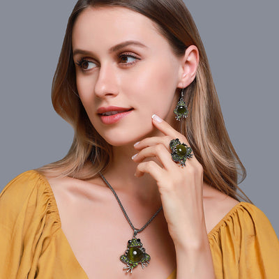 Aretes Elásticos Rana Ópalo Adorable