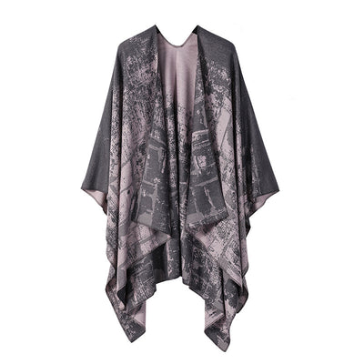 Poncho Chal Geométrico de Cachemira Gruesa con Borlas Versátil - Image 7
