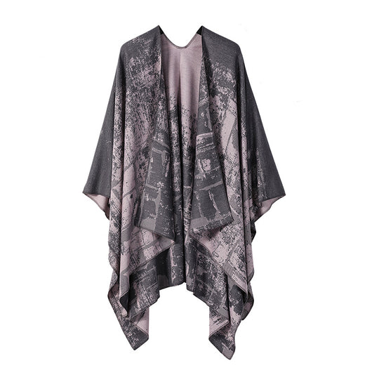 Poncho Chal Geométrico de Cachemira Gruesa con Borlas Versátil - Image 7