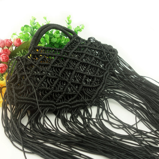 Bolsa Tejida a Mano con Cuerda Encerada y Borlas para Mujer - Image 3