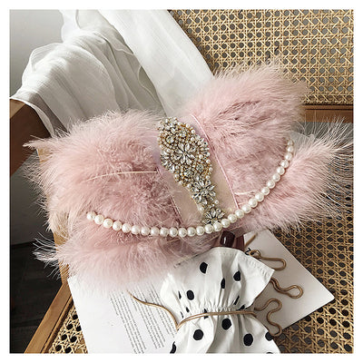 Bolso de Noche Elegante con Plumas de Avestruz y Cadena de Perlas - Image 23