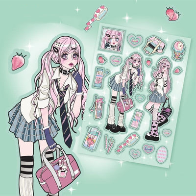 Sheet of self-adhesive stickers featuring an anime angel girl in various poses, hearts, pills, and a winged CD. - Image 6