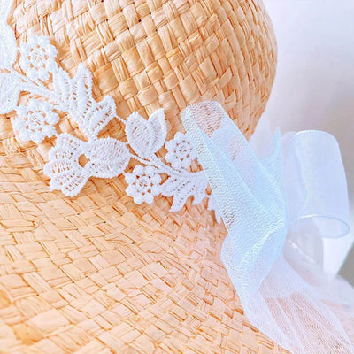 Sombrero de Rafia Ancho con Encaje Bosque y Moño para Mujer Shade - Image 10