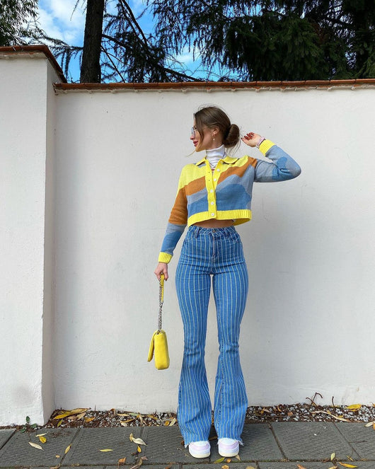 Pantalones Acampanados a Rayas Estilo Retro Hot Girl para Mujer - Image 6