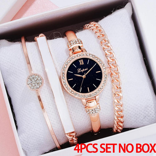 Reloj de Acero Inoxidable para Mujer - Juego de Cuatro Piezas de Tendencia Actual - Image 24