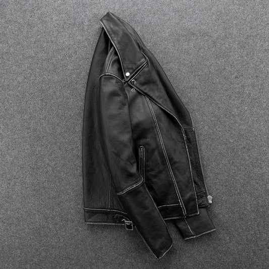 Chaqueta de Motociclista Pesada Bicolor con Ribete de Núcleo de Té Vintage - Image 2