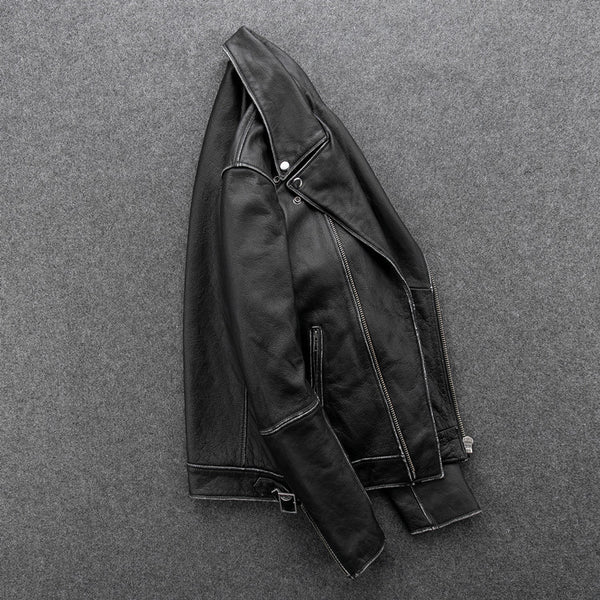 Chaqueta de Motociclista Pesada Bicolor con Ribete de Núcleo de Té Vintage