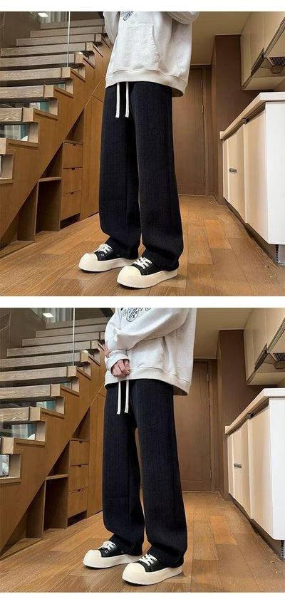 Pantalones Anchos Negros con Rayas Trigo para Otoño-Invierno - Image 9