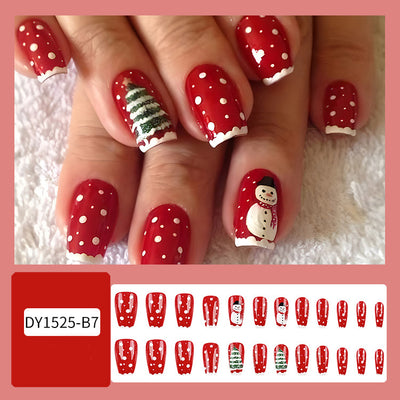 Set de 24 Uñas Postizas Navideñas con Diseños de Sombreros, Rayas y Copos de Nieve - Image 9