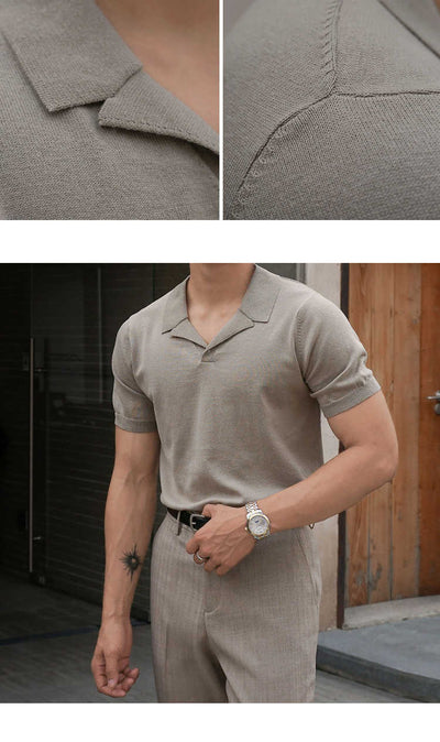 Camiseta Cuello Cubano de Algodón para Hombre Manga Corta - Image 4