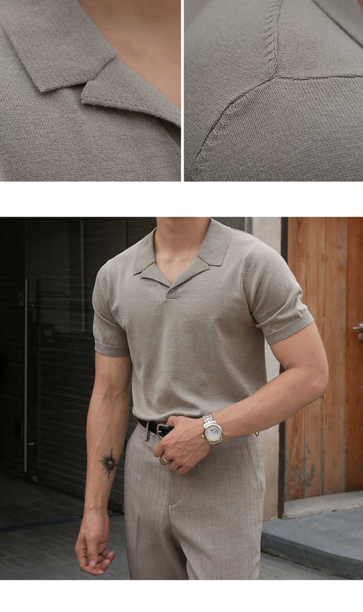 Camiseta Cuello Cubano de Algodón para Hombre Manga Corta - Image 4