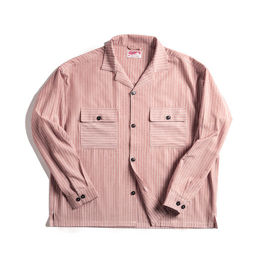Camisa Manga Larga Cuello Cubano a Rayas Amarillo Vintage para Hombre - Image 3