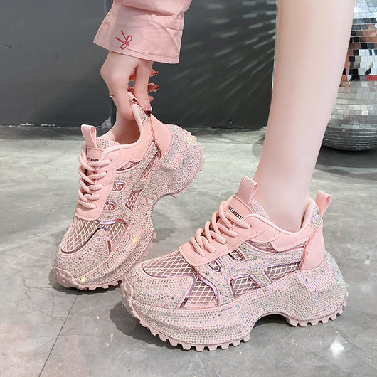 Zapatillas Deportivas Plataforma Gruesa para Mujer con Brillo y Cristales - Amarillo Claro - Image 12