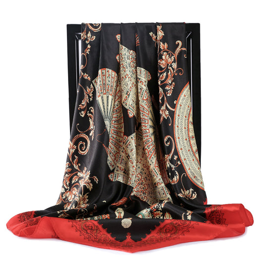 Abanico Retro Plegable 90cm con Pañuelo de Seda Simulada para Damas - Image 40