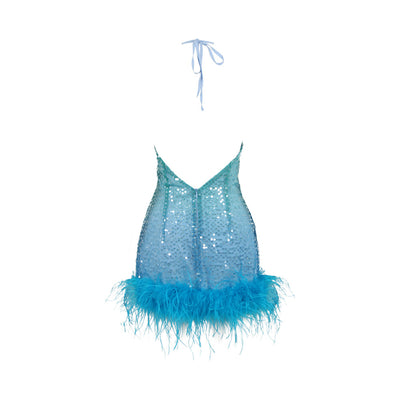 Vestido de Fiesta con Lentejuelas y Tirantes Plumados - Image 13