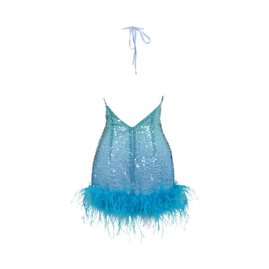 Vestido de Fiesta con Lentejuelas y Tirantes Plumados - Image 13