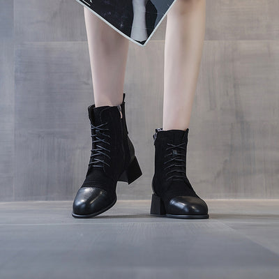 Botas de Cuero Gamuza Cortas para Mujer - Otoño e Invierno - Image 8