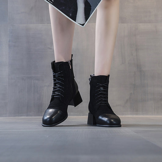 Botas de Cuero Gamuza Cortas para Mujer - Otoño e Invierno - Image 8