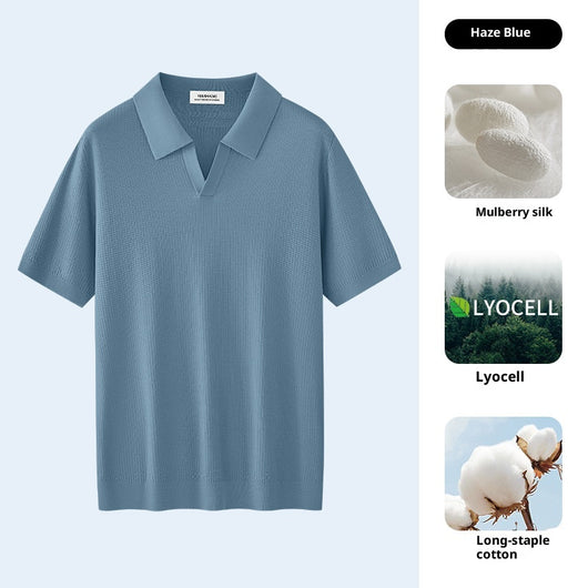 Camisa Manga Corta Cuello Alto para Hombre en Lyocell y Seda - Image 8