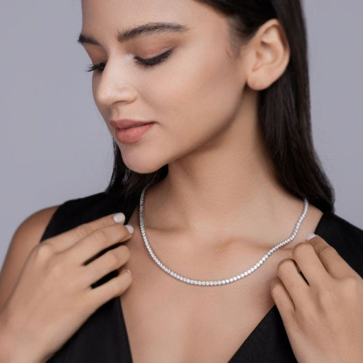 Collar Largo Río de Estrellas en Plata 925 con Moissanita Doble