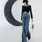 Pantalones Vaqueros Mujer Diseño Original con Detalles Calados y Contraste de Colores