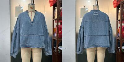 Blusa Denim Holgada de Cuello V y Manga Larga Versátil - Image 19
