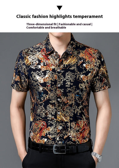 Camisa Estampada de Manga Corta para Hombre Adulto - Tela Fresca Elástica - Image 28