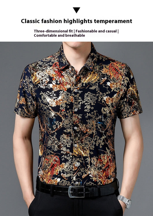 Camisa Estampada de Manga Corta para Hombre Adulto - Tela Fresca Elástica - Image 28