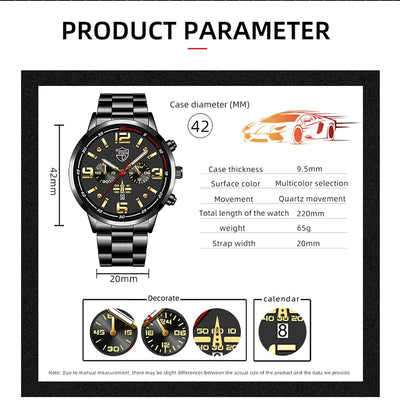 Reloj de Cuarzo para Hombre con Banda de Acero y Calendario Luminoso - Image 21