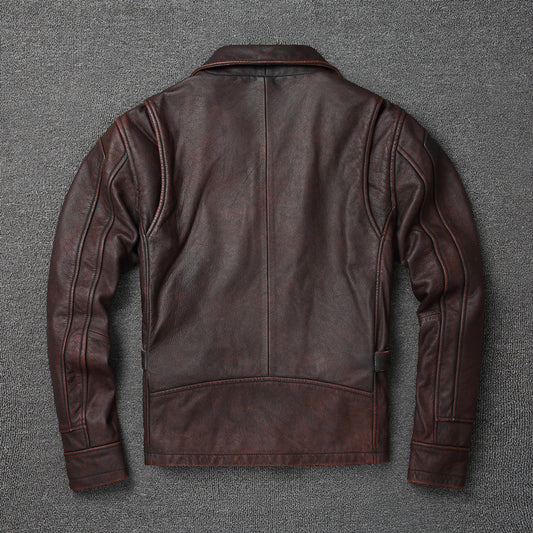 Chaqueta de Cuero Genuino Motociclista Vintage Desgastada para Hombre - Image 2