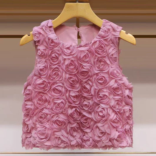 Blusa Suelta sin Mangas con Rosas Tridimensionales - Image 6