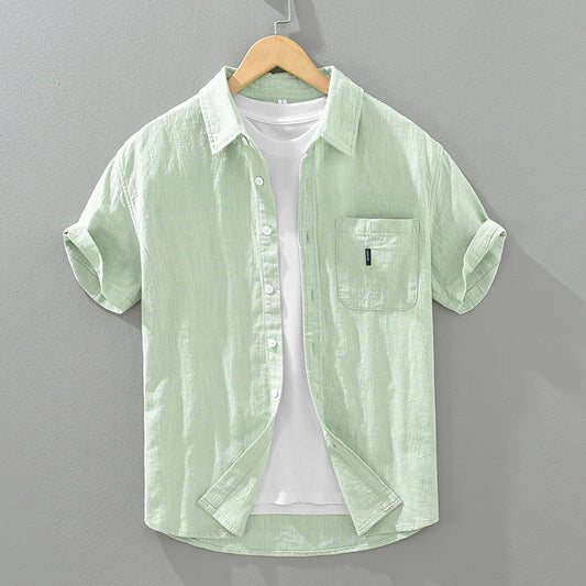 Camisa Casual de Algodón y Lino en Colores Sólidos