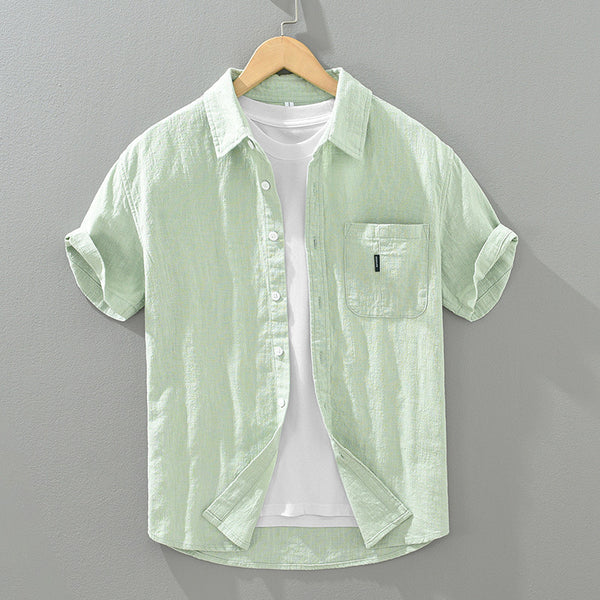 Camisa Casual de Algodón y Lino en Colores Sólidos
