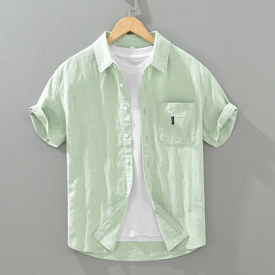 Camisa Casual de Algodón y Lino en Colores Sólidos