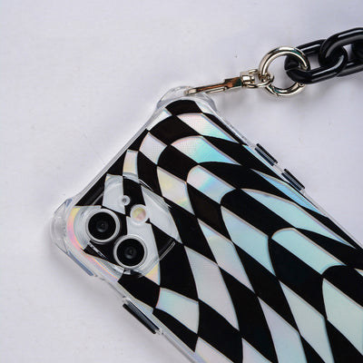 Funda iPhone12 con Cadena Portátil Diseño Grid Negro - Image 8