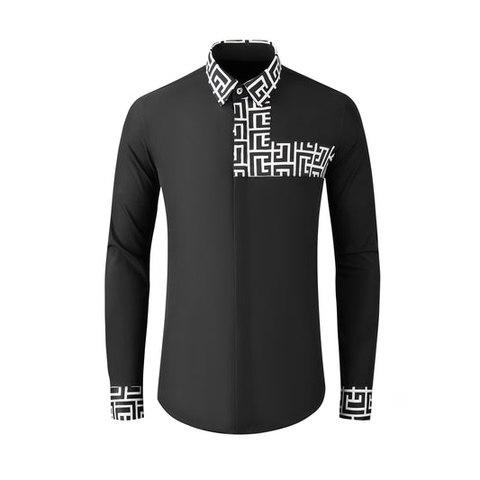 Camisa Manga Larga Algodón Hombre con Estampado Dorsal y Panel Frontal Contraste